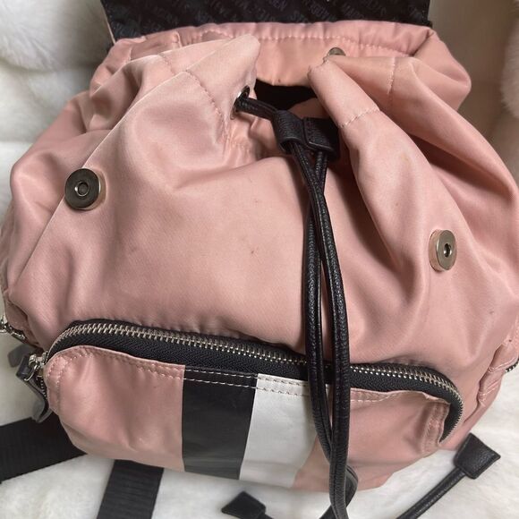 Steve Madden blush pink nylon drawstring backpack black faux leather accents main image 7